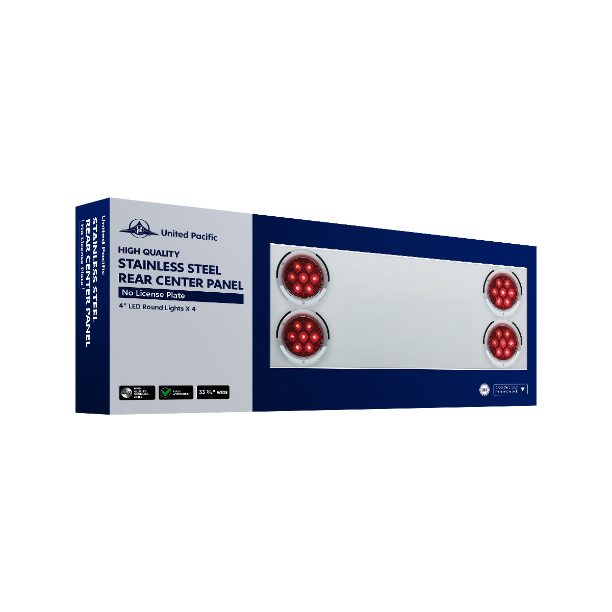 33-3/4" Stainless Rear Center Panel With Four 7 LED 4" Reflector Lights & Visors(No LP Holes)-Red LED/Red Lens - Thumbnail 5