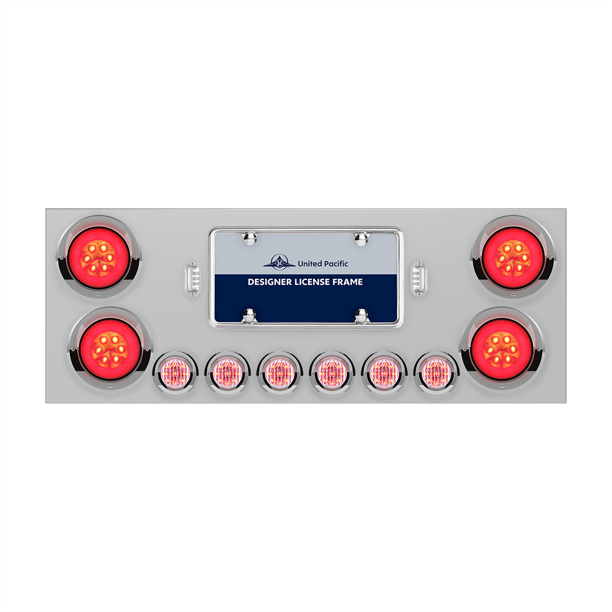 SS Rear Center Panel With 4X 21 LED 4" GloLight & 6X 9 LED 2" Lights & Visors-Red LED/Clear Lens - Thumbnail 5
