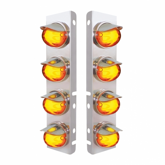 SS Front Air Cleaner Bracket With 8X 9 Amber LED Watermelon GloLight & Visors For Peterbilt-Amber Lens