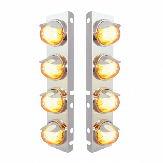 SS Front Air Cleaner Bracket With 8X 9 Amber LED Watermelon GloLight & Visors For Peterbilt-Clear Lens