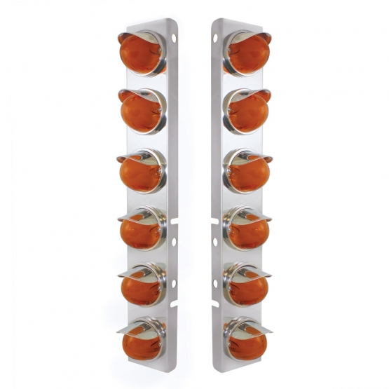 SS Front Air Cleaner Brkt With 12X 9 Amber Hi/Lo LED Watermelon GloLight & Visors For Peterbilt-Amber Lens - Thumbnail 2