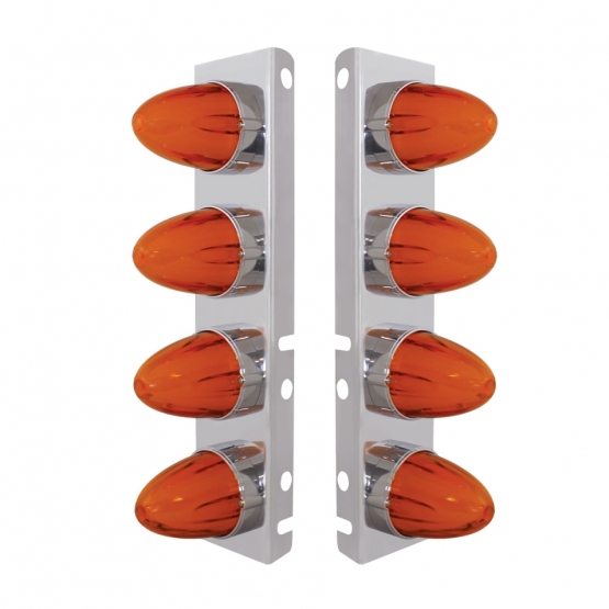 SS Front Air Cleaner Bracket With 8X 9 Amber LED Dual Function Watermelon GloLight For Peterbilt-Amber Lens - Thumbnail 2