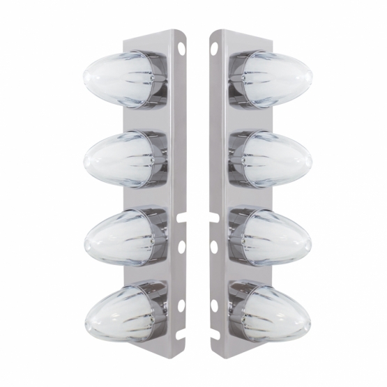 SS Front Air Cleaner Bracket With 8X 9 Amber LED Dual Function Watermelon GloLight For Peterbilt-Clear Lens