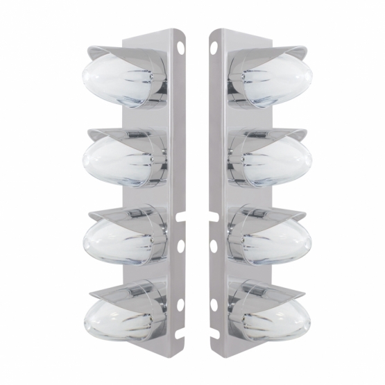 SS Front Air Cleaner Brkt With 8X 9 Amber Hi/Lo LED Watermelon GloLight & Visors For Peterbilt-Clear Lens - Thumbnail 2