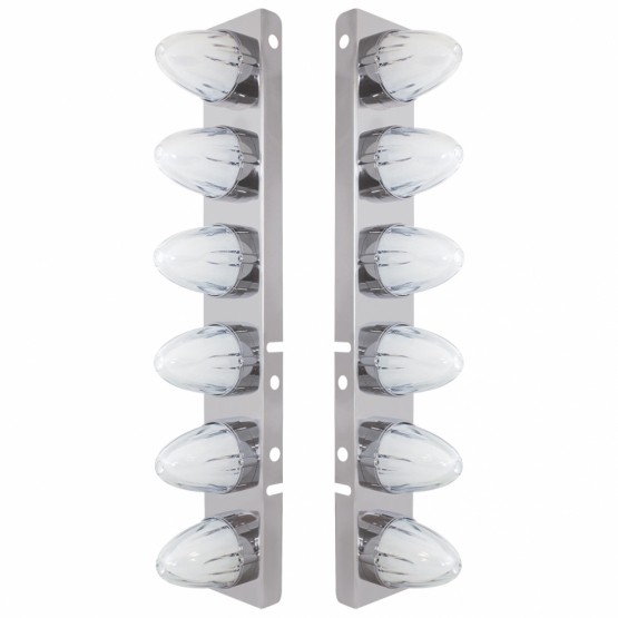 SS Front Air Cleaner Brkt With 12X 9 Amber Hi/Lo LED GloLight Watermelon Grakon Lights For Peterbilt-Clear Lens - Thumbnail 2