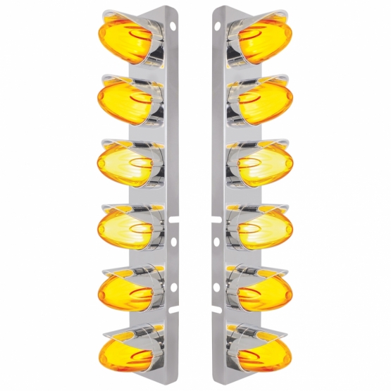 SS Front Air Cleaner Brkt With 12X Amber Hi/Lo LED GloLight Watermelon Grakon Light & Visor For Peterbilt-Amber Lens