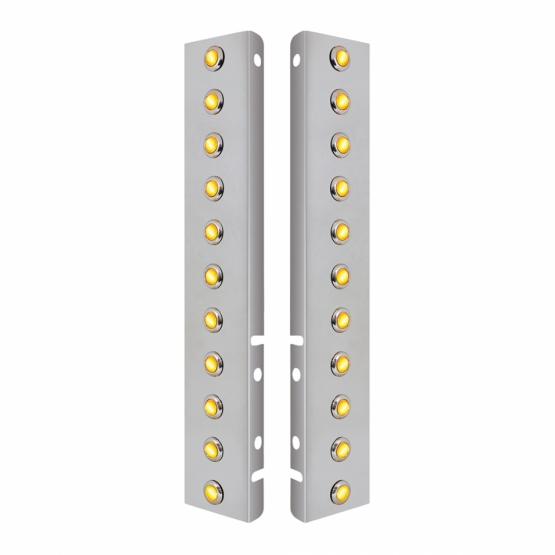 SS Front Air Cleaner Bracket With 22X 3 Amber Hi/Lo LED 3/4" Mini Crystal Lights & SS Bezels For Peterbilt-Amber Lens