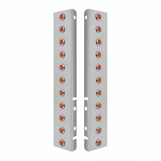 SS Front Air Cleaner Bracket With 22X 3 Amber Hi/Lo LED 3/4" Mini Crystal Lights & SS Bezels For Peterbilt-Amber Lens - Thumbnail 2