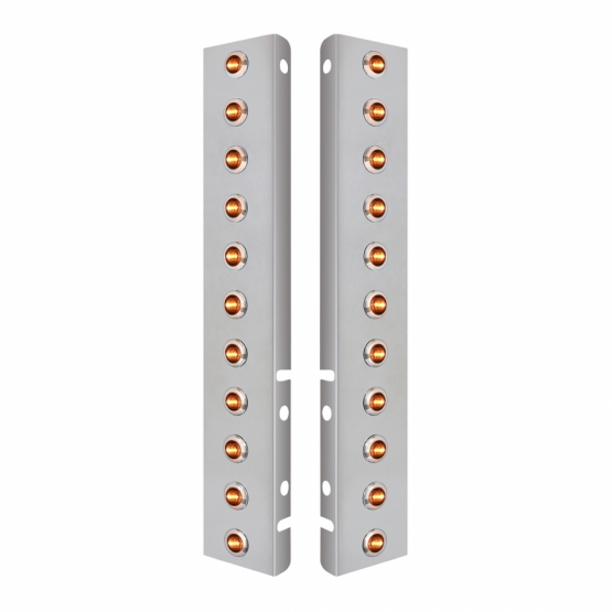 SS Front Air Cleaner Bracket With 22X 3 Amber LED Dual Function 3/4" Mini Lights & SS Bezels For Peterbilt-Amber Lens