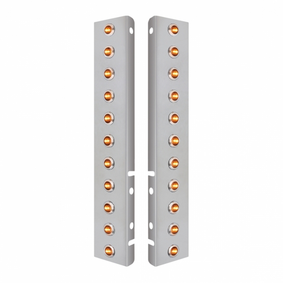 SS Front Air Cleaner Bracket With 22X 3 Amber LED Dual Function 3/4" Mini Lights & SS Bezels For Peterbilt-Clear Lens