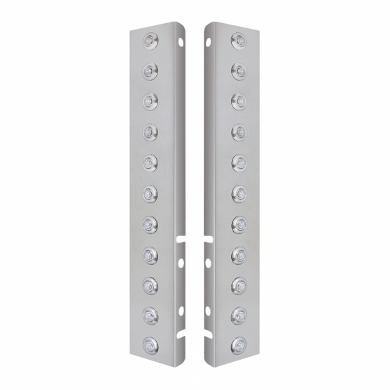 SS Front Air Cleaner Bracket With 22X 3 Amber LED Dual Function 3/4" Mini Lights & SS Bezels For Peterbilt-Clear Lens - Thumbnail 2