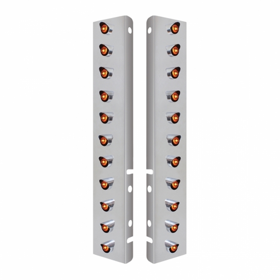 SS Front Air Cleaner Bracket With 22X 3 Amber LED 3/4" Mini Lights & Visors For Peterbilt-Amber Lens