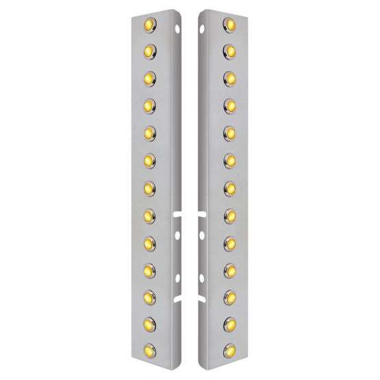 SS Front Air Cleaner Bracket With 26X 3 Amber Hi/Lo LED 3/4" Mini Crystal Lights & SS Bezels For Peterbilt-Amber Lens