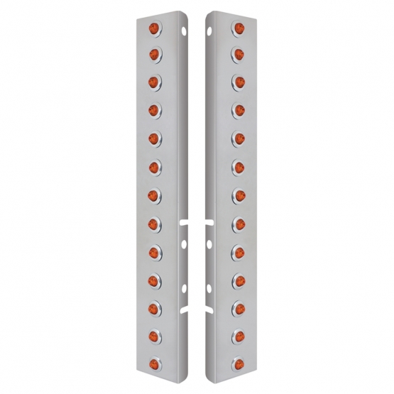 SS Front Air Cleaner Bracket With 26X 2 Amber LED 3/4" Mini Lights & SS Bezels For Peterbilt-Amber Lens - Thumbnail 2