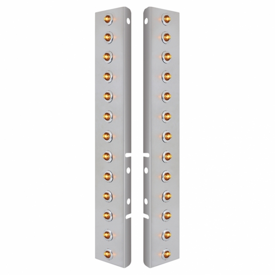 SS Front Air Cleaner Bracket With 26X 2 Amber LED 3/4" Mini Lights & SS Bezels For Peterbilt-Clear Lens