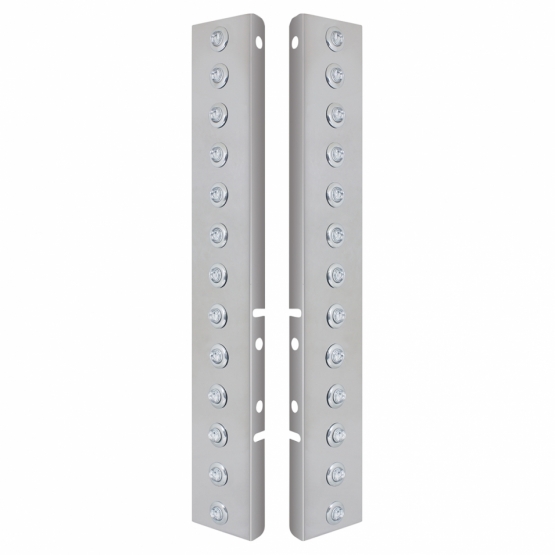 SS Front Air Cleaner Bracket With 26X 2 Amber LED 3/4" Mini Lights & SS Bezels For Peterbilt-Clear Lens - Thumbnail 2