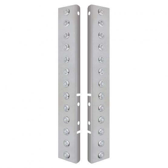 SS Front Air Cleaner Brkt With 26X 3 Amber LED Dual Function 3/4" Mini Lights & SS Bezels For Peterbilt-Clear Lens - Thumbnail 2