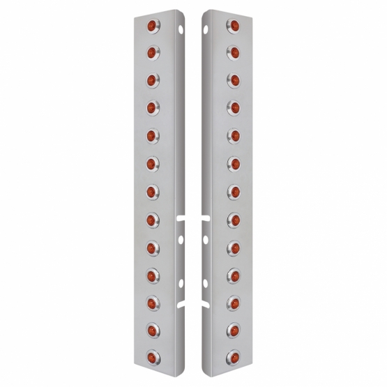 SS Front Air Cleaner Bracket With 26X 3 LED 3/4" Mini Lights & SS Bezels For Peterbilt-Amber LED & Lens - Thumbnail 2