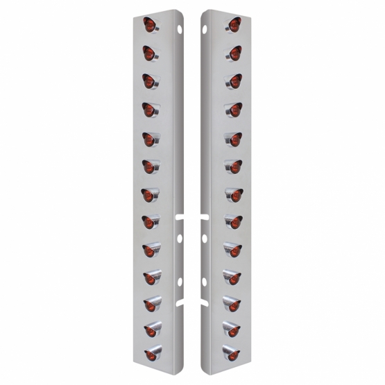 SS Front Air Cleaner Bracket With 26X 3 LED 3/4" Mini Lights & Visors For Peterbilt-Amber LED & Lens - Thumbnail 2