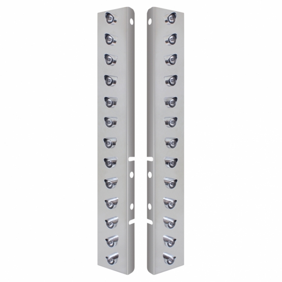 SS Front Air Cleaner Bracket With 26X 3 LED 3/4" Mini Lights & Visors For Peterbilt-Amber LED/Clear Lens - Thumbnail 2