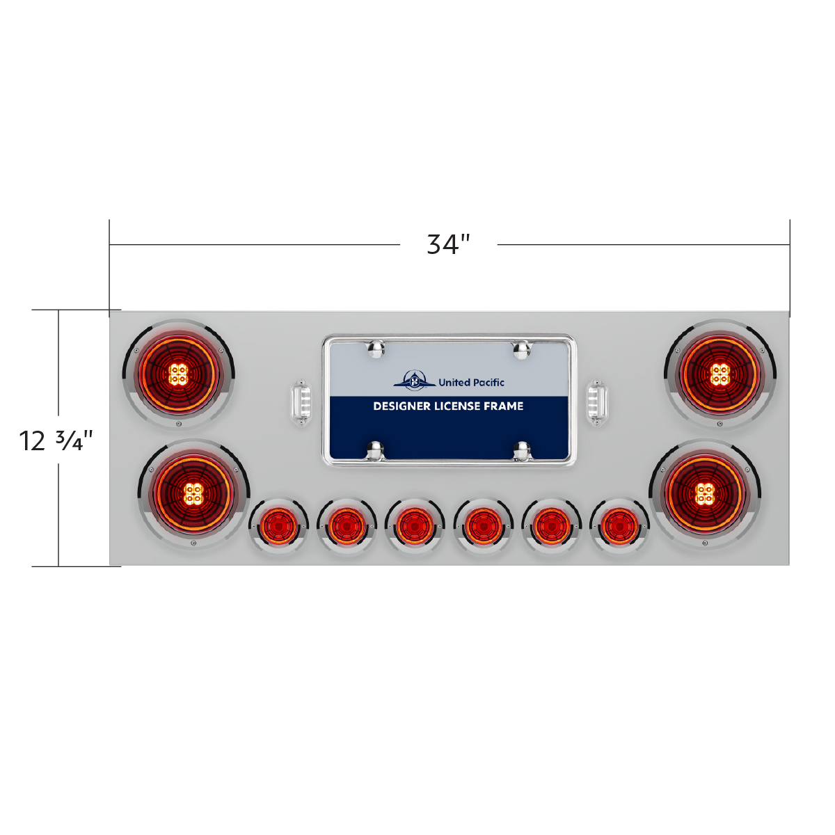 SS Rear Center Panel With Four 13 LED 4" Abyss Light & Six 4 LED 2" Lights & Bezels-Red LED/Red Lens - Thumbnail 4