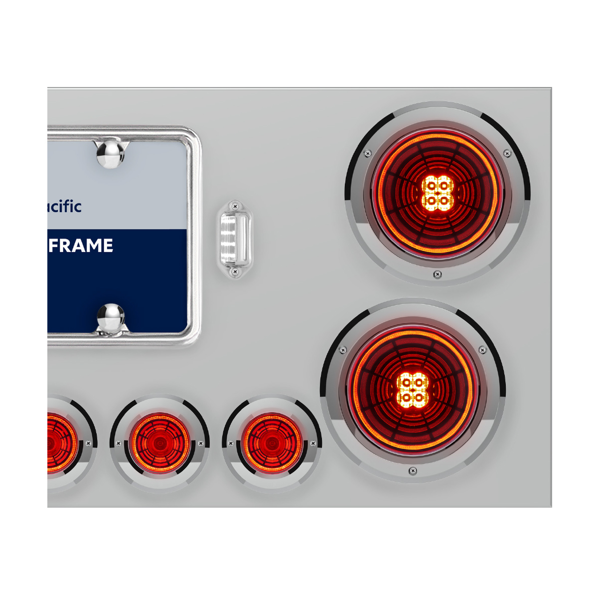 SS Rear Center Panel With Four 13 LED 4" Abyss Light & Six 4 LED 2" Lights & Bezels-Red LED/Red Lens - Thumbnail 7