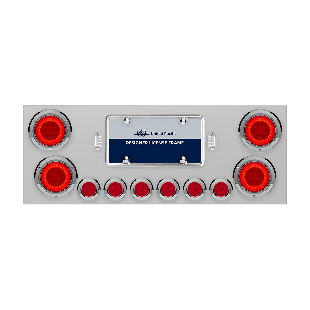 SS Rear Center Panel With Four 16 LED 4" Turbine Light & Six 7 LED 2" Lights & Bezels-Red LED/Red Lens - Thumbnail 2