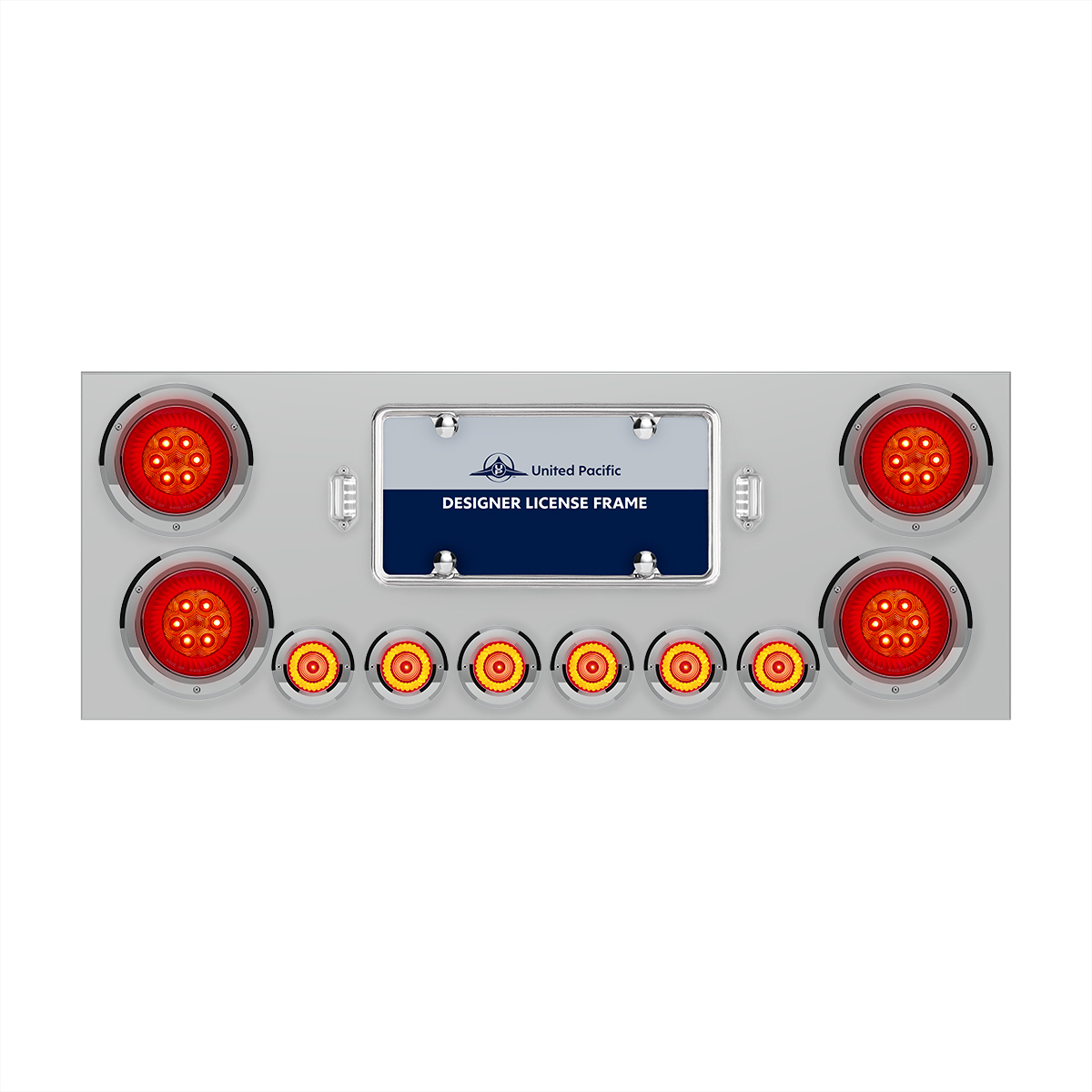 SS Rear Center Panel With Four 16 LED 4" Turbine Light & Six 7 LED 2" Lights & Bezels-Red LED/Red Lens - Thumbnail 7