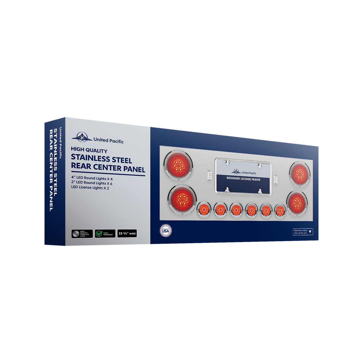 SS Rear Center Panel With Four 16 LED 4" Turbine Light & Six 7 LED 2" Lights & Visor-Red LED/Red Lens - Thumbnail 3