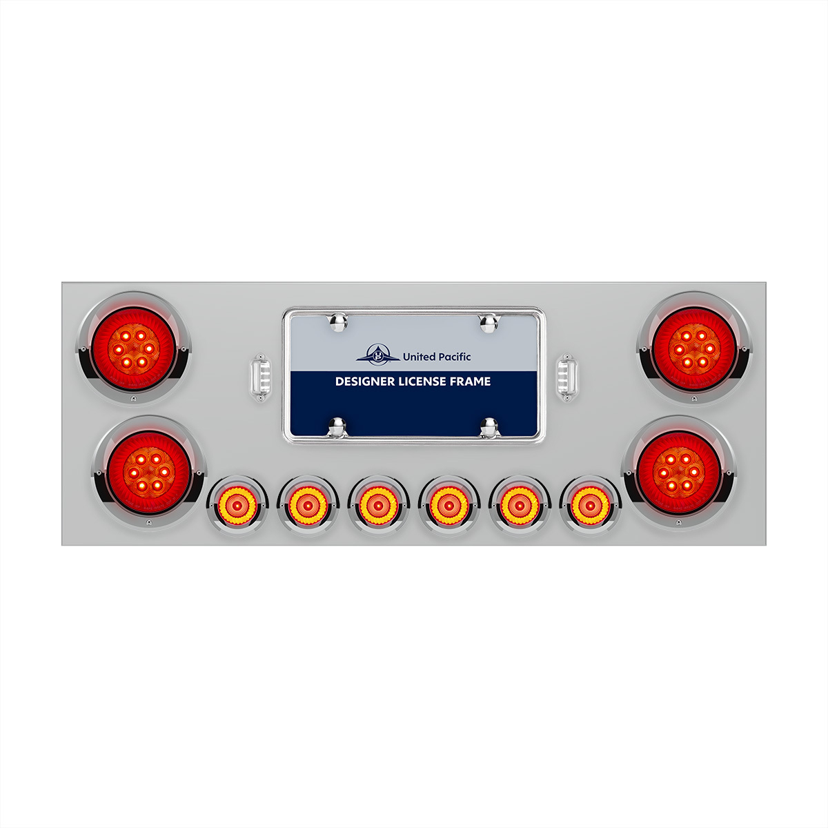 SS Rear Center Panel With Four 16 LED 4" Turbine Light & Six 7 LED 2" Lights & Visor-Red LED/Red Lens - Thumbnail 6