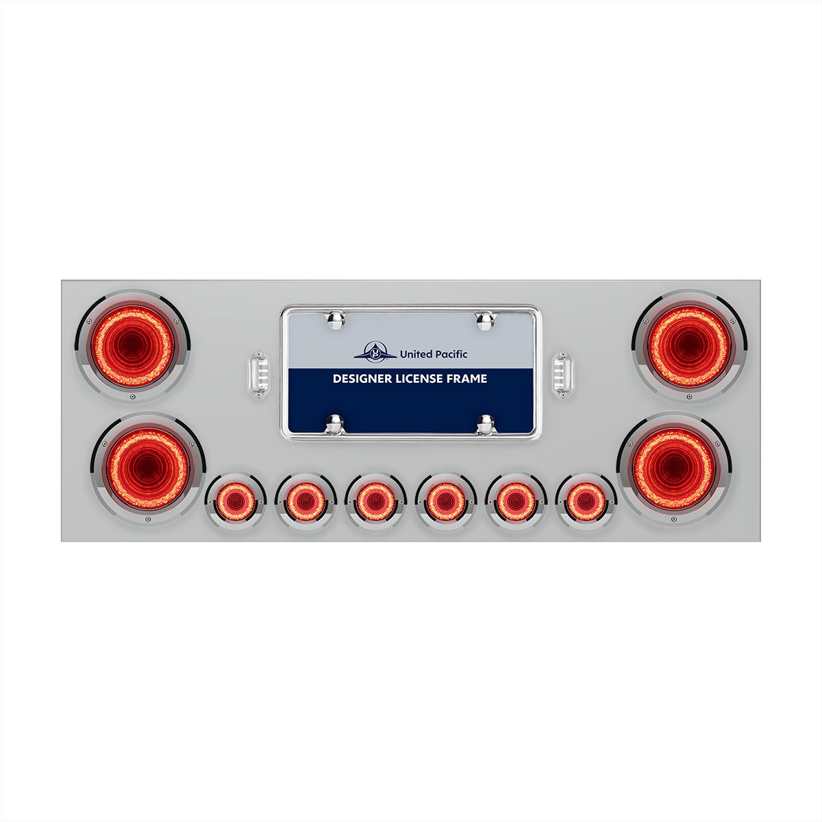 SS Rear Center Panel With Four 23 LED 4" Lights & Six 9 LED 2" Mirage Lights & Bezels - Red LED/Clear Lens