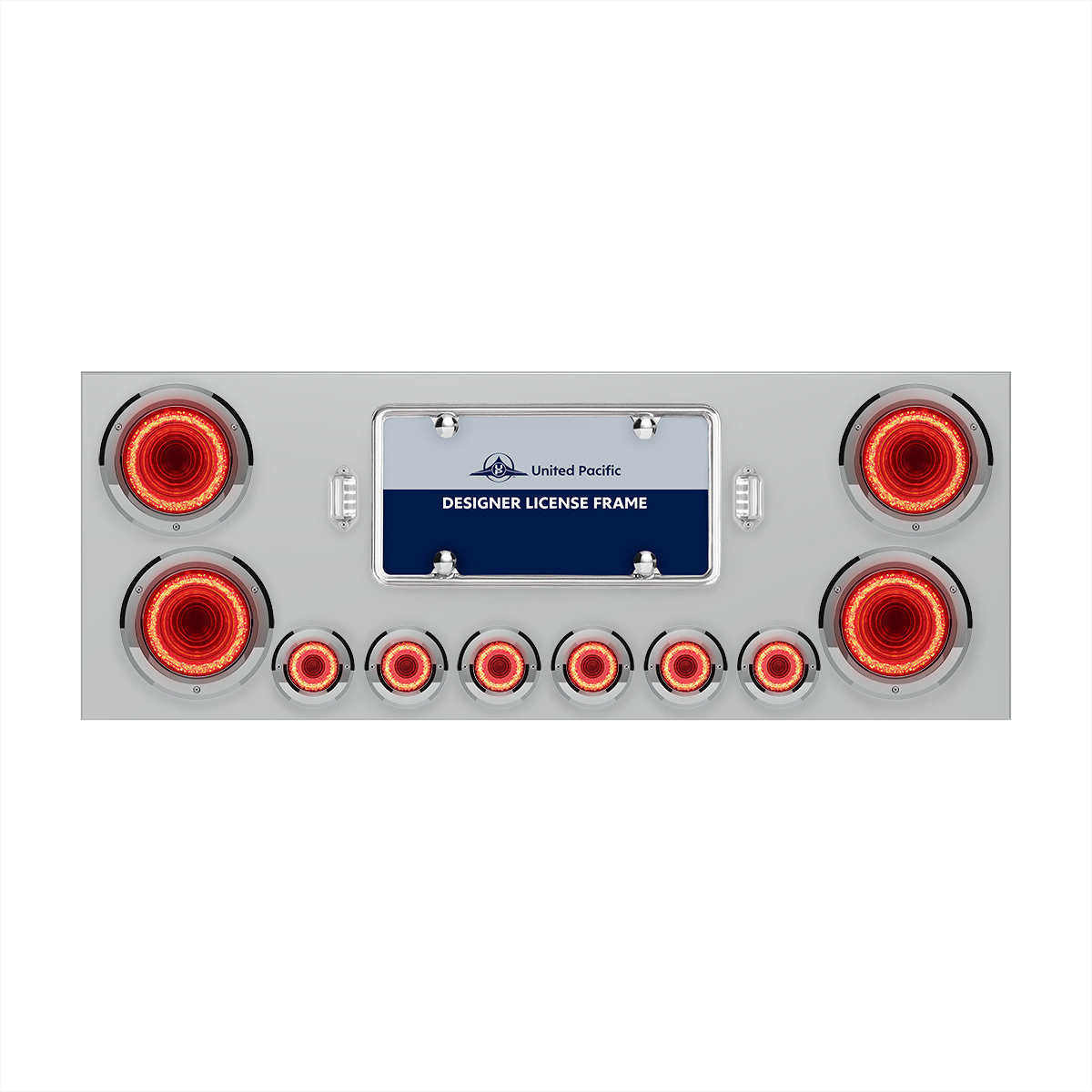 SS Rear Center Panel With Four 23 LED 4" Lights & Six 9 LED 2" Mirage Lights & Bezels - Red LED/Clear Lens - Thumbnail 5