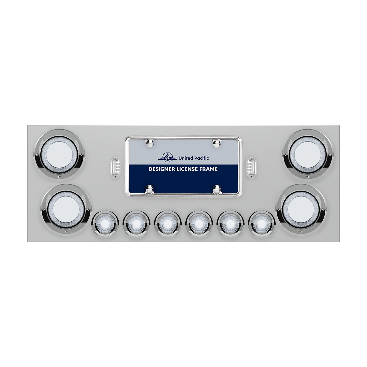 SS Rear Center Panel With Four 23 LED 4" Lights & Six 9 LED 2" Mirage Lights & Visors - Red LED/Clear Lens - Thumbnail 2