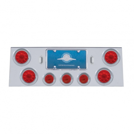 SS Rear Center Panel With 4X 10 LED 4" Lights & 3X 13 LED 2.5" Lights & Visors -Red LED & Lens