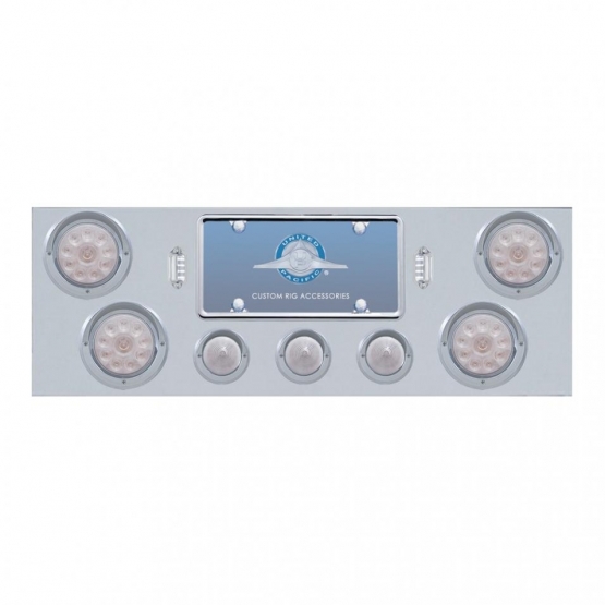 SS Rear Center Panel With 4X 10 LED 4" Light & 3X 13 LED 2.5" Beehive Light+Visor-Red LED/Clear Lens