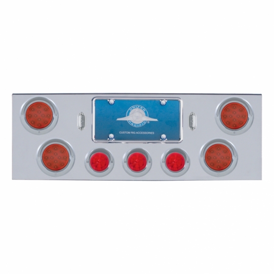 CR Rear Center Panel +4X LED 4" Refl. Lights & 3X LED 2.5" Beehive Lights & Visors-Red LED & Lens