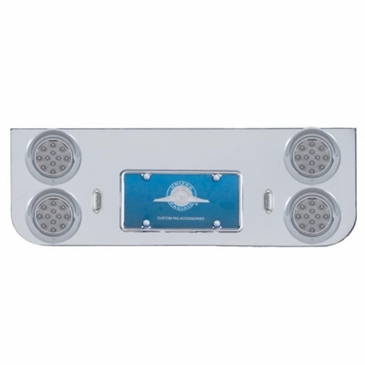 Chrome Rear Center Panel With Four 12 LED 4" Reflector Lights & Visors - Red LED/Clear Lens