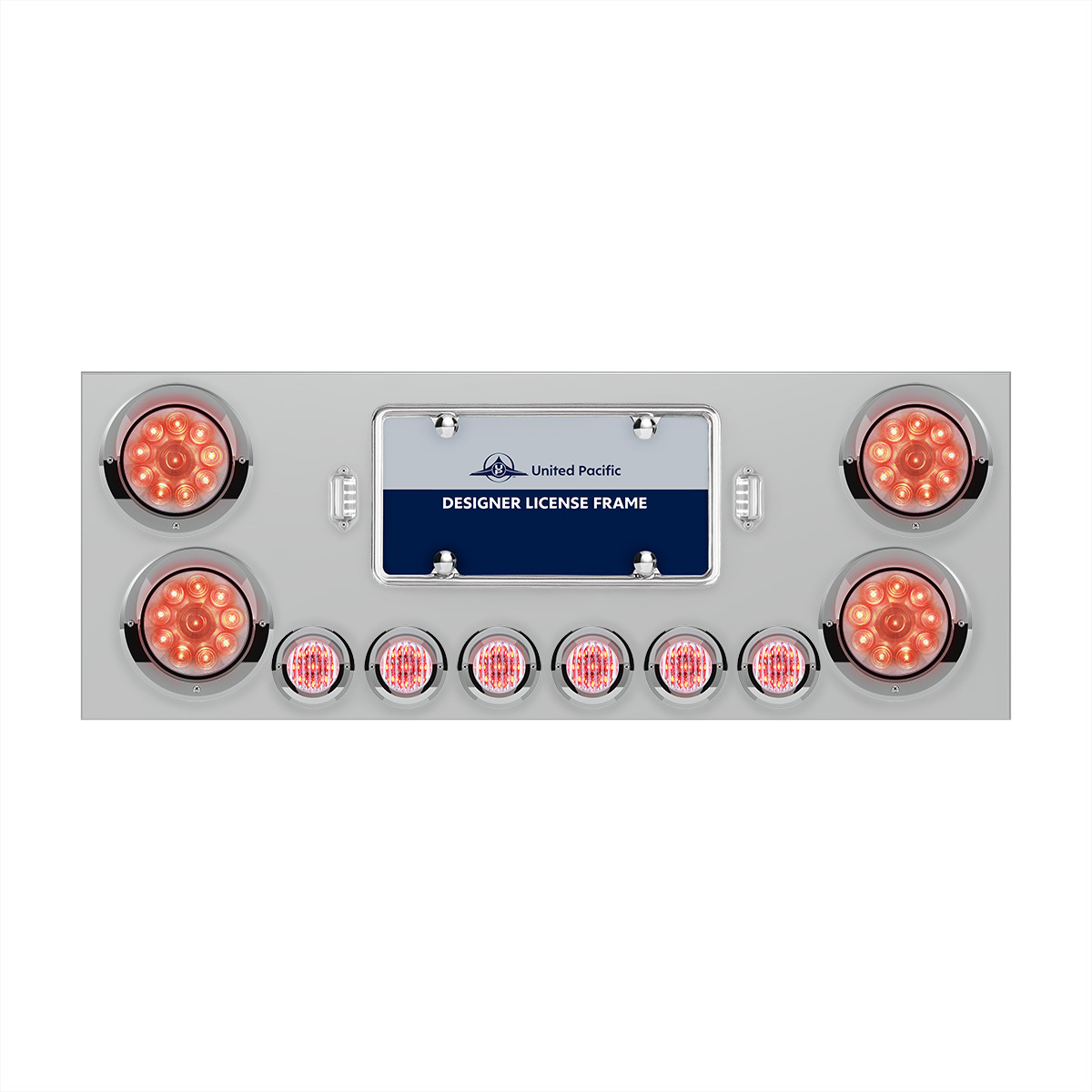 SS Rear Center Panel With 4X 10 LED 4" Lights & 6X 9 LED 2" Lights & Visors -Red LED/Clear Lens - Thumbnail 5