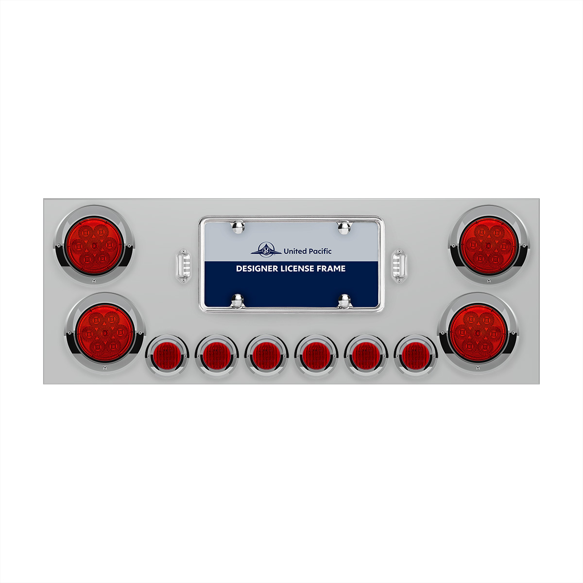 SS Rear Center Panel With 4X 7 LED 4" Reflector Lights & 6X 9 LED 2" Lights & Visors -Red LED & Lens - Thumbnail 2