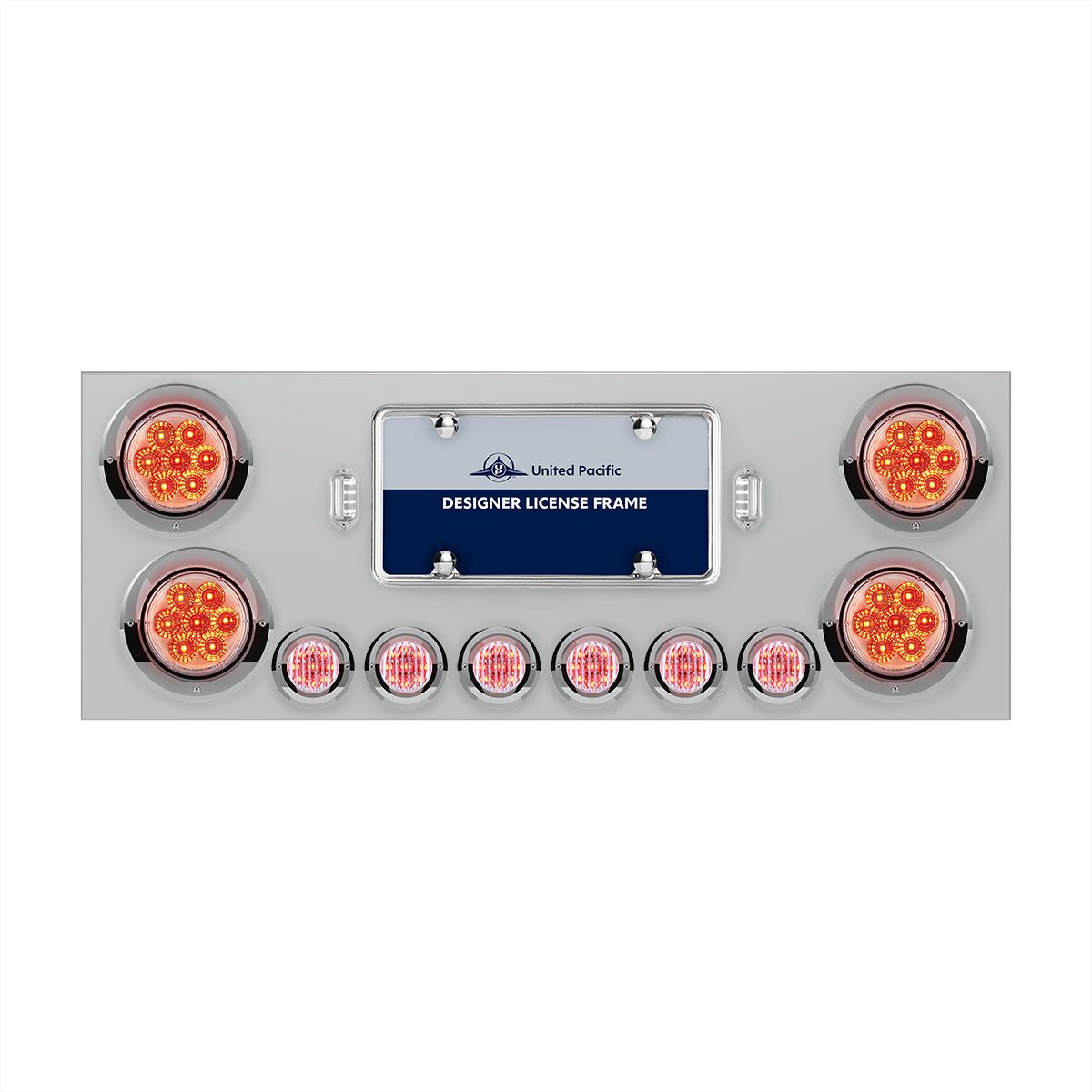 SS Rear Center Panel With 4X 7 LED 4" Reflector Lights & 6X 9 LED 2" Lights & Visors -Red LED/Clear Lens