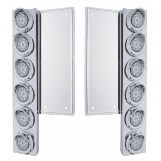 FL SS Front Air Cleaner Bracket With 12X 9 LED 2" Reflector Lights & Visors -Amber LED/Clear Lens