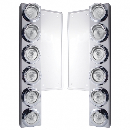 FL SS Front Air Cleaner Bracket W/12X 9 LED 2" Beehive Lights & Visors -Amber LED/Clear Lens