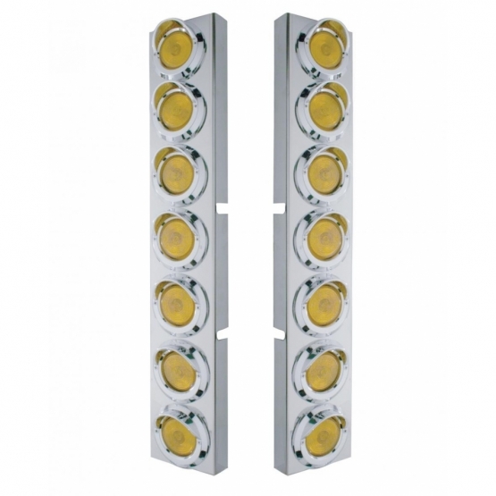 Kenworth Stainless Front Air Cleaner Bracket With 14X 2" Flat Lights & Visors - Amber Lens