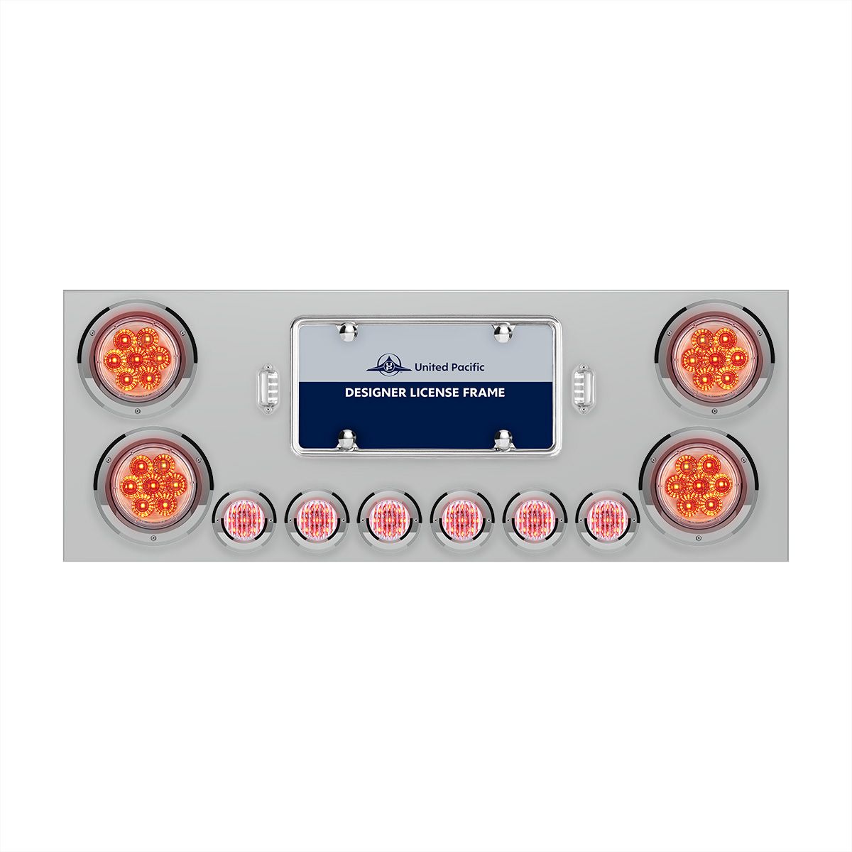 SS Rear Center Panel With 4X 7 LED 4" Reflector Lights & 6X 9 LED 2" Lights -Red LED/Clear Lens