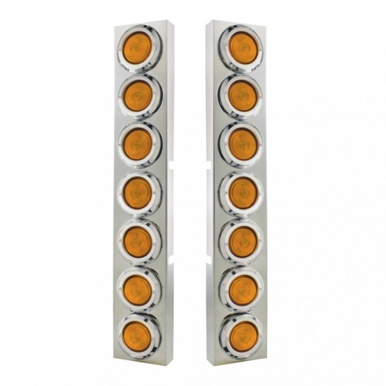 Kenworth Stainless Front Air Cleaner Bracket With 14X 2" Flat Lights & Bezels - Amber Lens