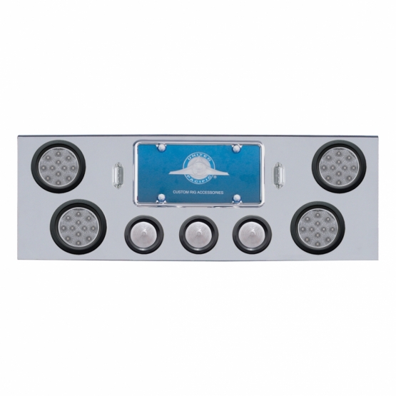 CR Rear Center Panel With 4X 12 4" Reflector Lights & 3X LED 2.5" Beehive Lights -Red LED/Clear Lens