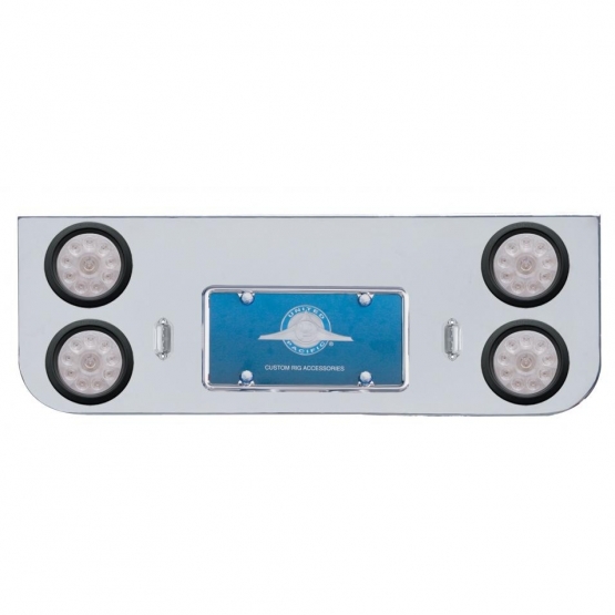 Chrome Rear Center Panel With Four 10 LED 4" Lights & Grommets - Red LED/Clear Lens