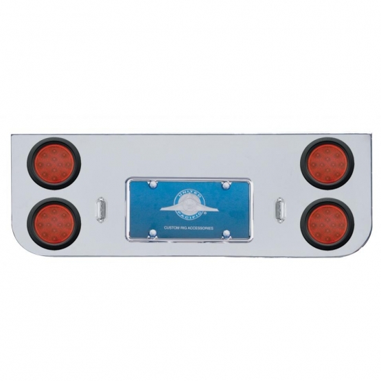 Chrome Rear Center Panel With Four 12 LED 4" Reflector Lights & Grommets - Red LED/Red Lens
