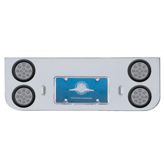 Chrome Rear Center Panel With Four 12 LED 4" Reflector Lights & Grommets - Red LED/Clear Lens