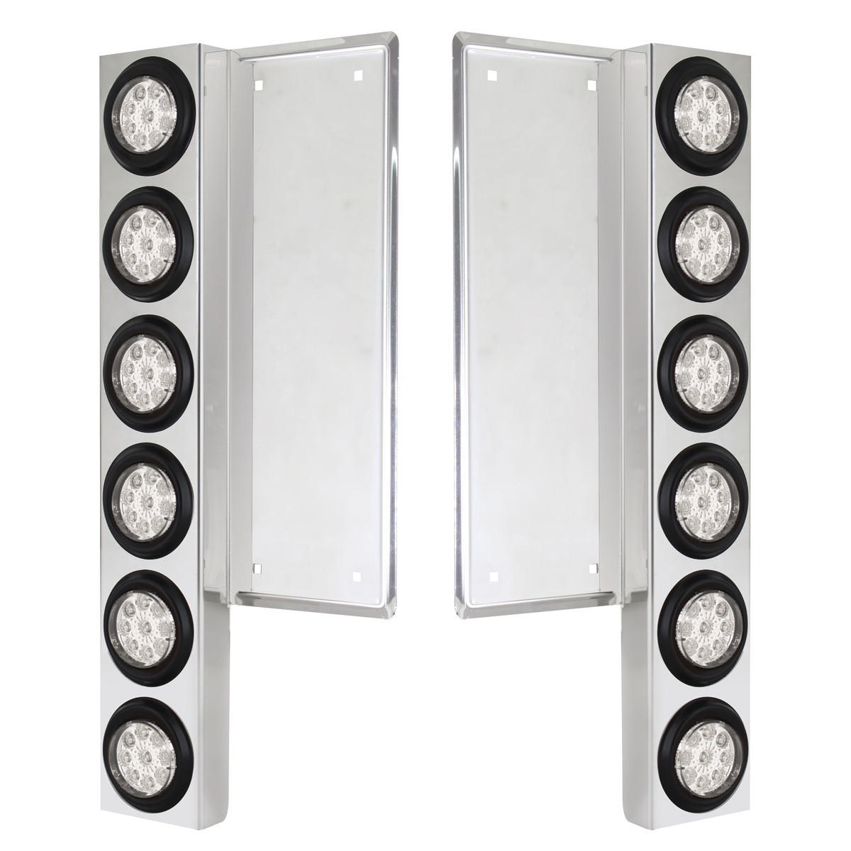 FL SS Front Air Cleaner Bracket With 12X 9 LED 2" Reflector Lights -Amber LED/Clear Lens - Thumbnail 3